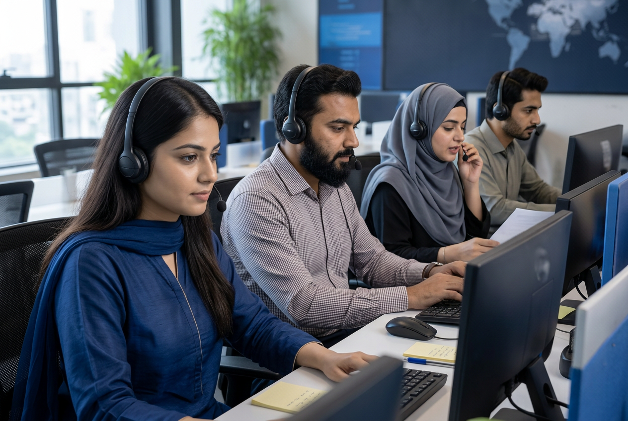 South Asian support and dispatch agents assisting customers